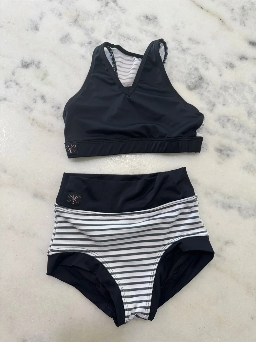 Kandi Kouture Black Striped High-Waist Women’s Swim Set